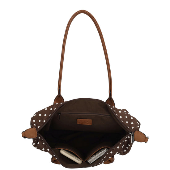 Schultertasche 42x25cm in Punkte Weiß|Braun aus Nylon - leder-accessoires.com