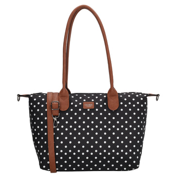 Schultertasche 42x25cm in Schwarz| Punkte Weiß aus Nylon - leder-accessoires.com