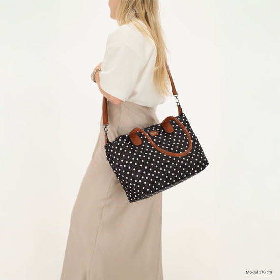 Schultertasche 42x25cm in Schwarz| Punkte Weiß aus Nylon - leder-accessoires.com
