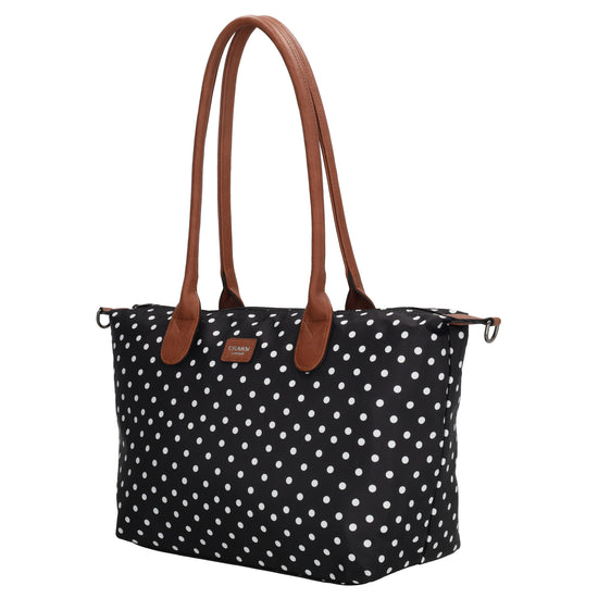 Schultertasche 42x25cm in Schwarz| Punkte Weiß aus Nylon - leder-accessoires.com