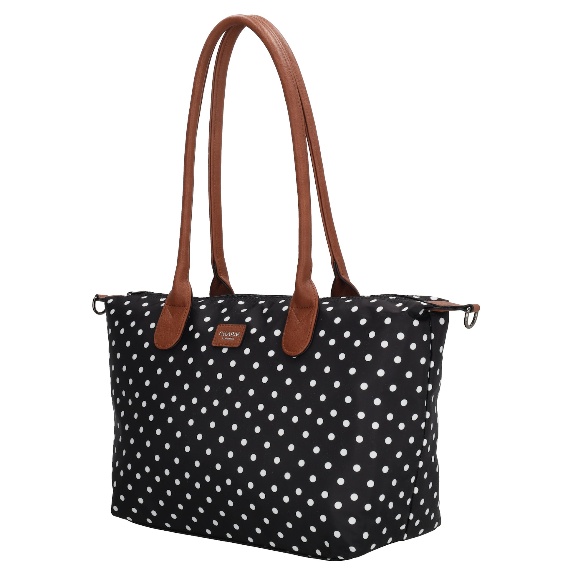 Schultertasche 42x25cm in Schwarz| Punkte Weiß aus Nylon - leder-accessoires.com