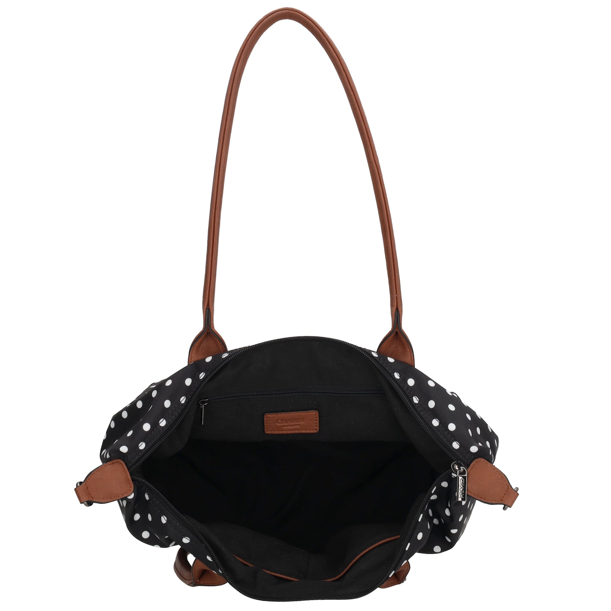Schultertasche 42x25cm in Schwarz| Punkte Weiß aus Nylon - leder-accessoires.com