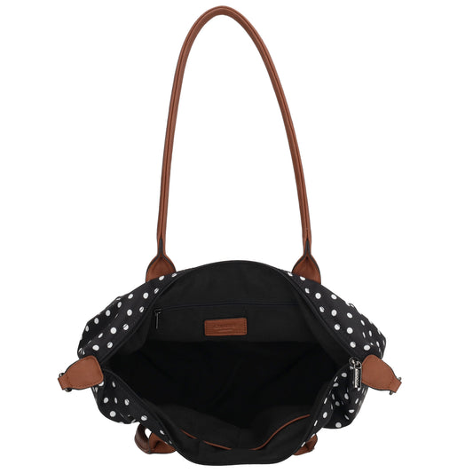 Schultertasche 42x25cm in Schwarz| Punkte Weiß aus Nylon - leder-accessoires.com