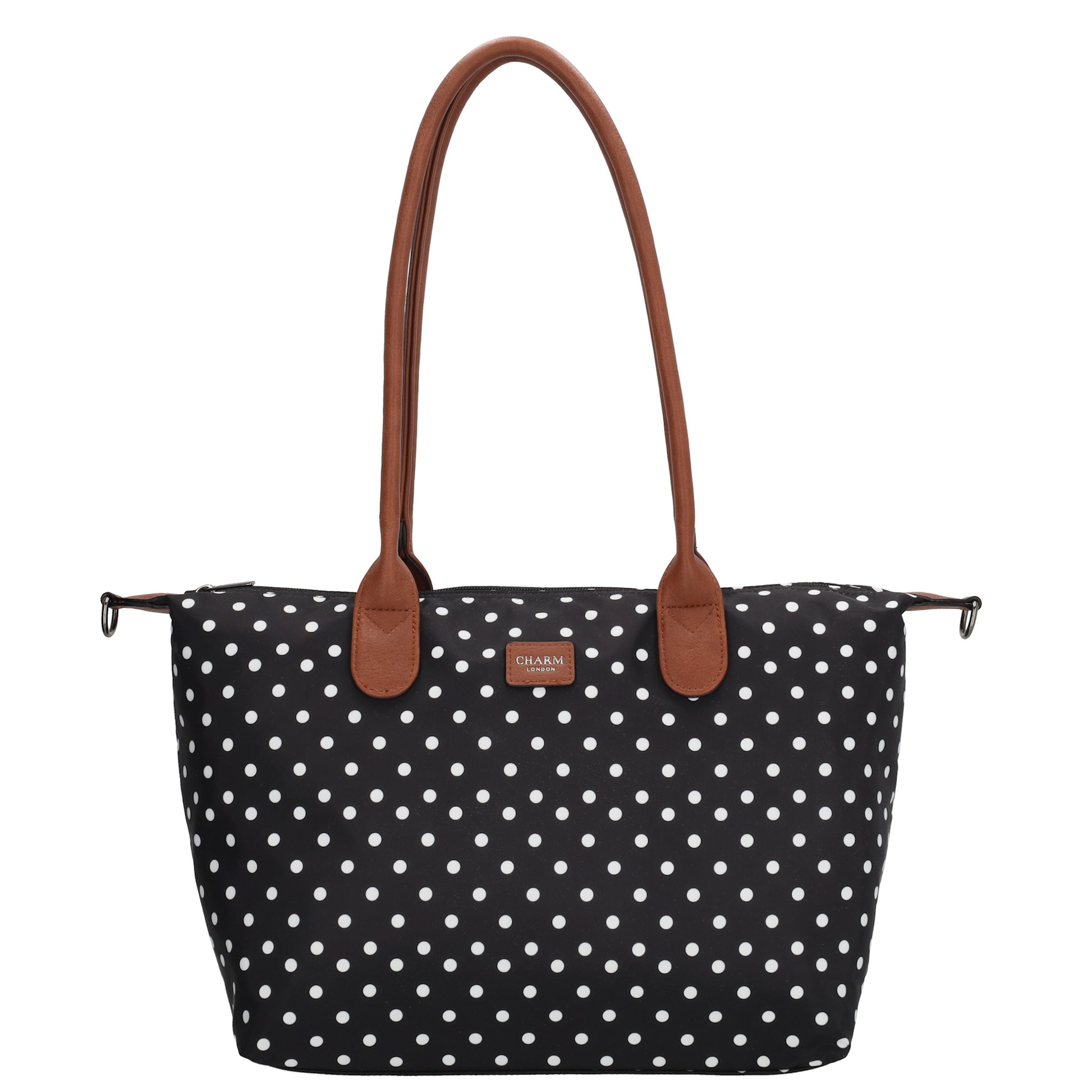 Schultertasche 42x25cm in Schwarz| Punkte Weiß aus Nylon - leder-accessoires.com
