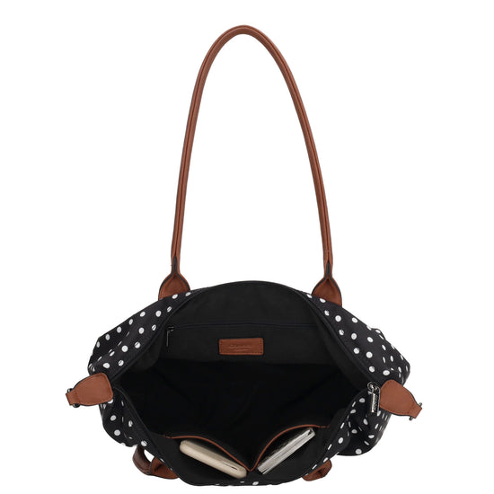 Schultertasche 42x25cm in Schwarz| Punkte Weiß aus Nylon - leder-accessoires.com