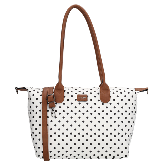 Schultertasche 42x25cm in Weiß | Punkte Schwarz aus Nylon - leder-accessoires.com