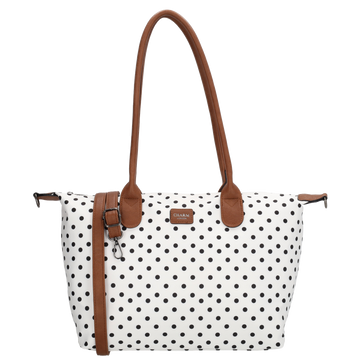 Schultertasche 42x25cm in Weiß | Punkte Schwarz aus Nylon - leder-accessoires.com