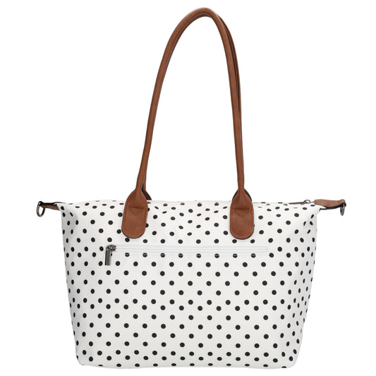 Schultertasche 42x25cm in Weiß | Punkte Schwarz aus Nylon - leder-accessoires.com
