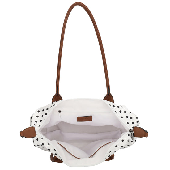 Schultertasche 42x25cm in Weiß | Punkte Schwarz aus Nylon - leder-accessoires.com