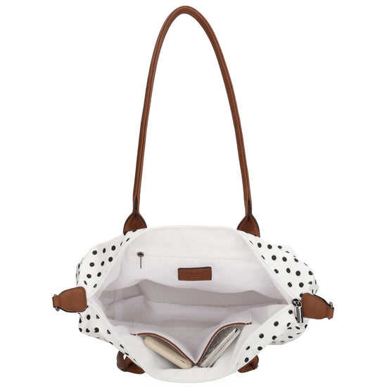 Schultertasche 42x25cm in Weiß | Punkte Schwarz aus Nylon - leder-accessoires.com