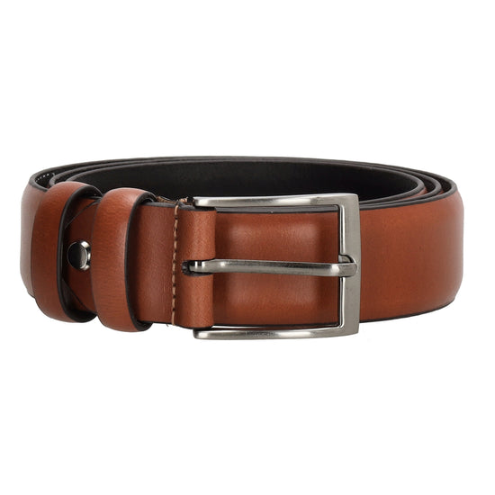 Ledergürtel Herren Cognac 3,5 cm mit silberner Dornschließe