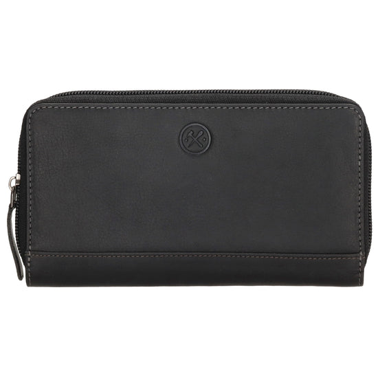 Lederbörse 19x10cm in Schwarz mit Reißverschluss und RFID-Schutz - leder-accessoires.com