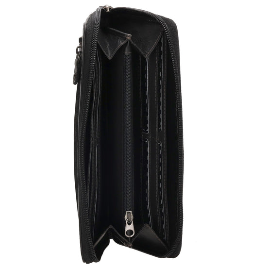 Lederbörse 19x10cm in Schwarz mit Reißverschluss und RFID-Schutz - leder-accessoires.com
