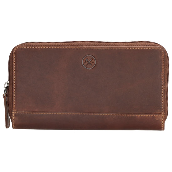 Lederbörse 19x10cm in Cognac mit Reißverschluss und RFID-Schutz - leder-accessoires.com