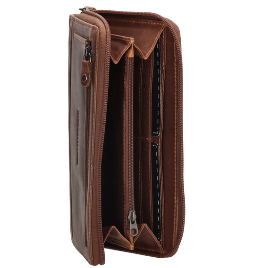 Lederbörse 19x10cm in Cognac mit Reißverschluss und RFID-Schutz - leder-accessoires.com