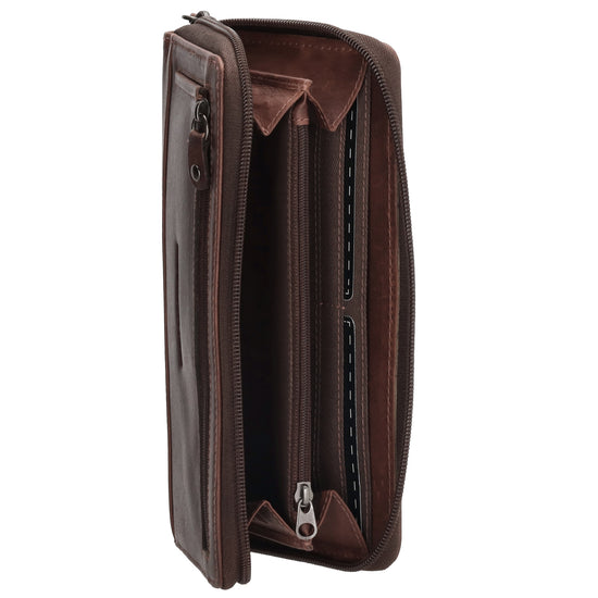 Lederbörse 19x10cm in Braun mit Reißverschluss und RFID-Schutz - leder-accessoires.com
