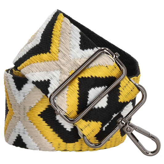Taschenriemen|Wechselriemen 140cm in Gelb|Weiß|Schwarz im Boho-Muster - leder-accessoires.com
