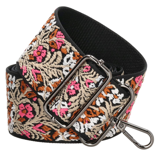 Taschenriemen|Wechselriemen 140cm in Rosa|Beige|Schwarz im Blumenmuster - leder-accessoires.com