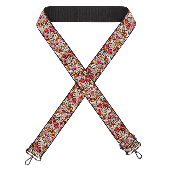 Taschenriemen|Wechselriemen 140cm in Rosa|Beige|Schwarz im Blumenmuster - leder-accessoires.com