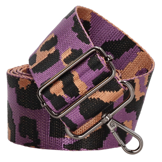 Taschenriemen|Wechselriemen 140cm in Lila|Schwarz|Gold im Leo-Muster - leder-accessoires.com