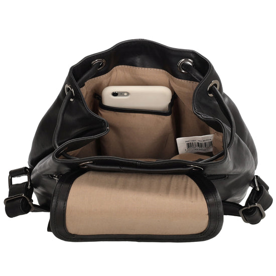 Rucksack mit Kordelzug 26x 31cm in Schwarz aus Leder - leder-accessoires.com