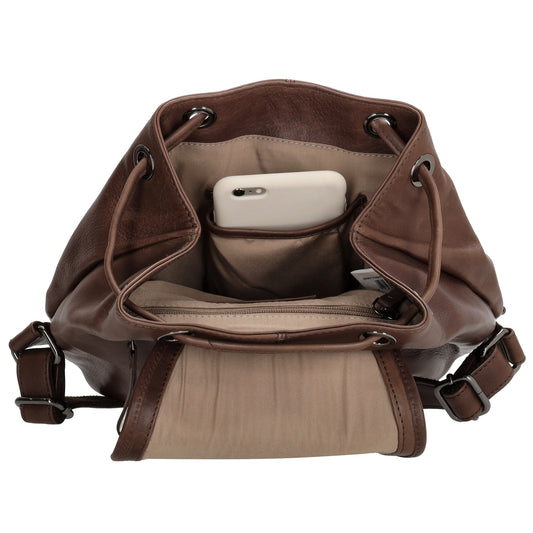 Rucksack mit Kordelzug 26x 31cm in Braun aus Leder - leder-accessoires.com
