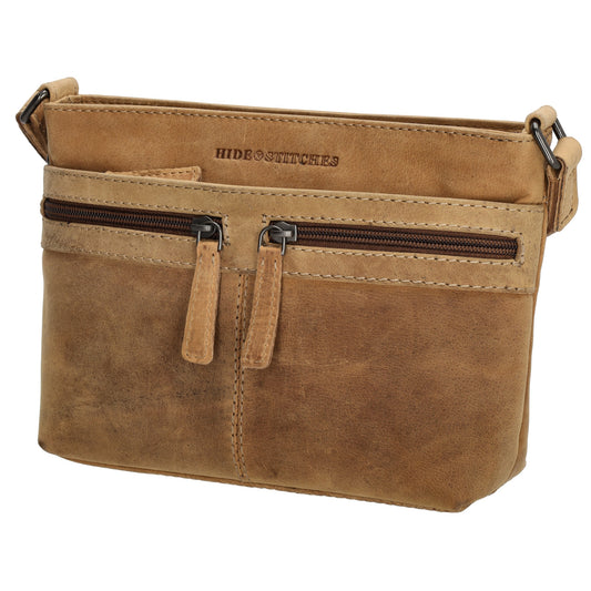 Schultertasche 27 x 17cm in Cognac mit Reißverschluss