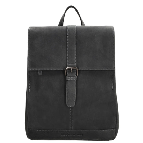 Rucksack 25,5x 23,5cm in Schwarz mit Überschlag und Magnetverschluss aus Leder - leder-accessoires.com