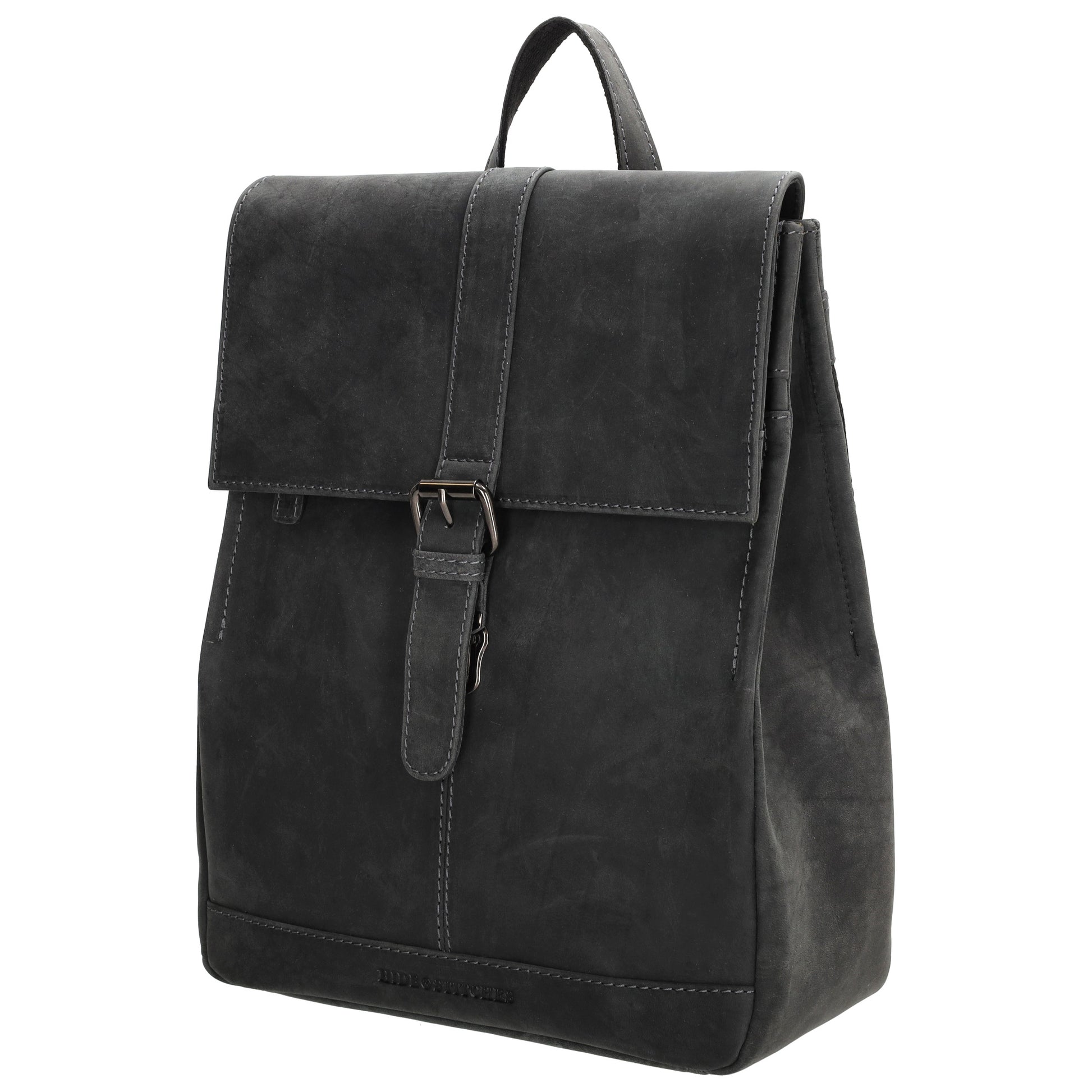 Rucksack 25,5x 23,5cm in Schwarz mit Überschlag und Magnetverschluss aus Leder - leder-accessoires.com