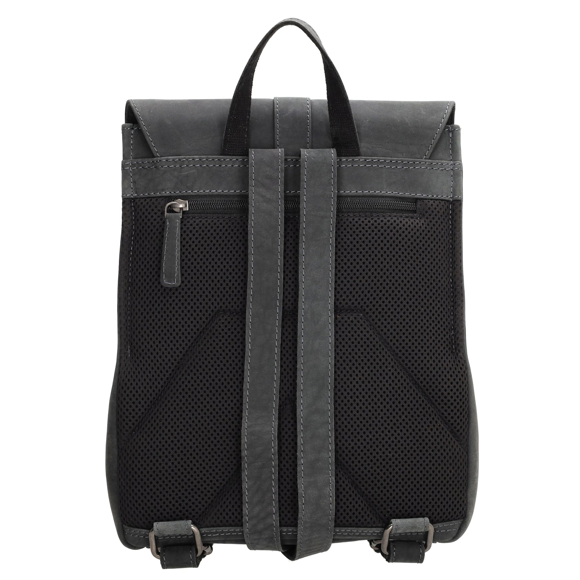 Rucksack 25,5x 23,5cm in Schwarz mit Überschlag und Magnetverschluss aus Leder - leder-accessoires.com