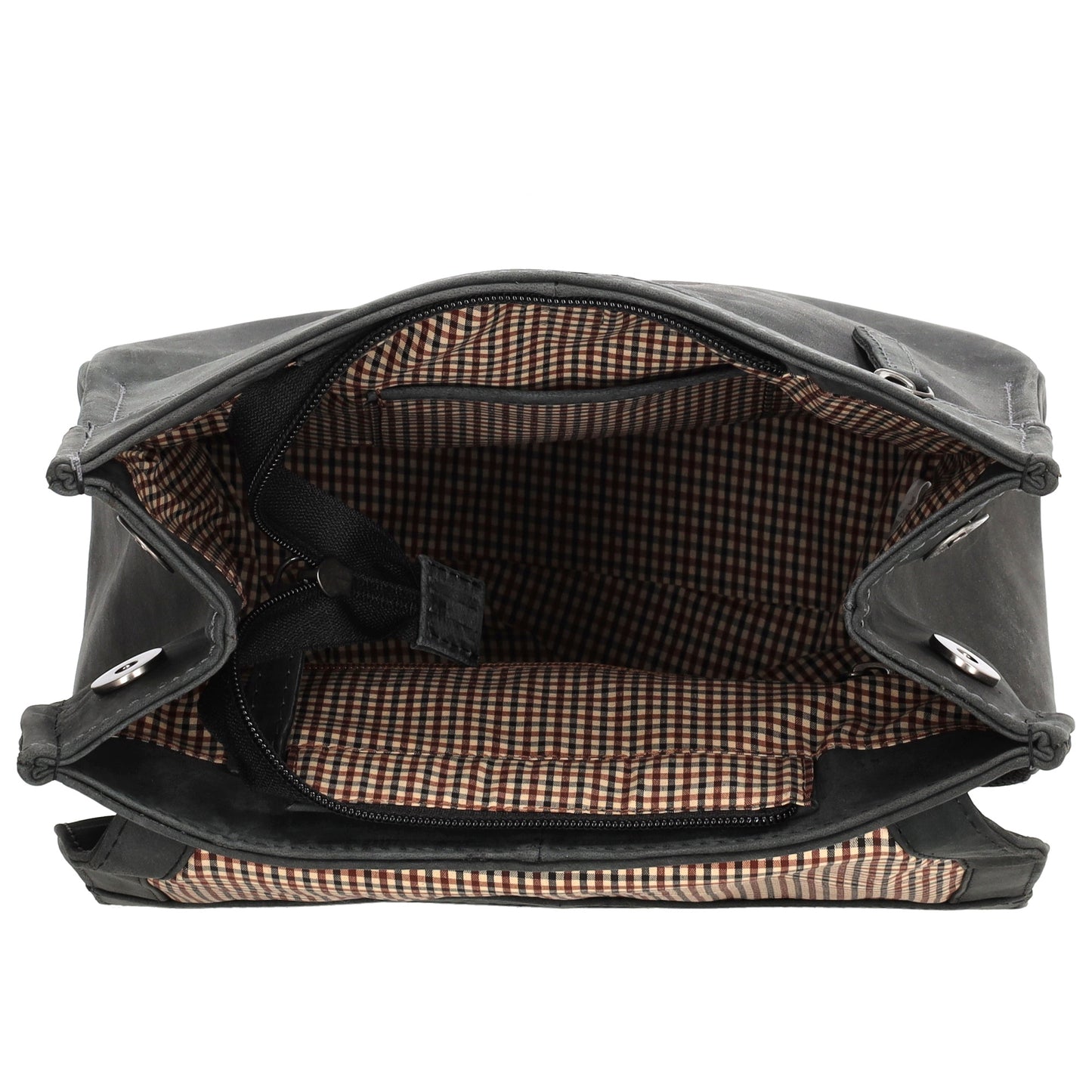 Rucksack 25,5x 23,5cm in Schwarz mit Überschlag und Magnetverschluss aus Leder