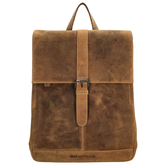 Rucksack 25,5x 23,5cm in Cognac mit Überschlag und Magnetverschluss aus Leder - leder-accessoires.com