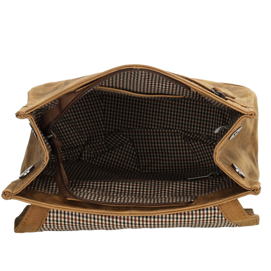 Rucksack 25,5x 23,5cm in Cognac mit Überschlag und Magnetverschluss aus Leder - leder-accessoires.com