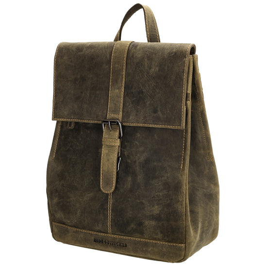 Rucksack 25,5x 23,5cm in Oliv mit Überschlag und Magnetverschluss aus Leder - leder-accessoires.com