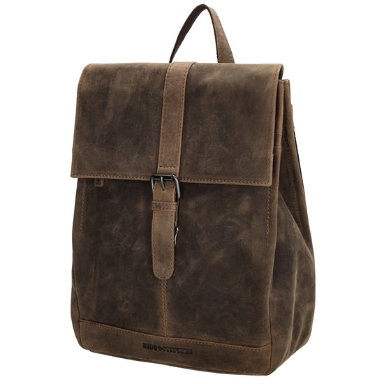 Rucksack 25,5x 23,5cm in Braun mit Überschlag und Magnetverschluss aus Leder - leder-accessoires.com