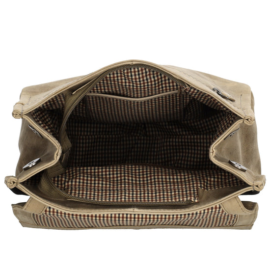 Rucksack 25,5x 23,5cm in Beige mit Überschlag und Magnetverschluss aus Leder - leder-accessoires.com