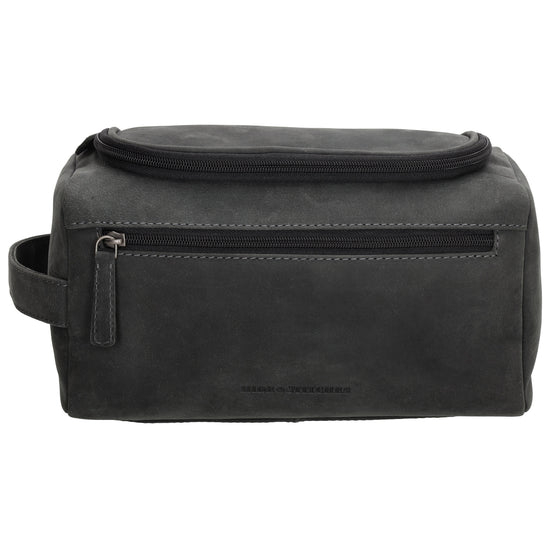 Kulturtasche 26x14,5cm in Schwarz aus Leder zum Hängen - leder-accessoires.com
