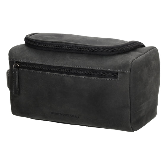 Kulturtasche 26x14,5cm in Schwarz aus Leder zum Hängen - leder-accessoires.com