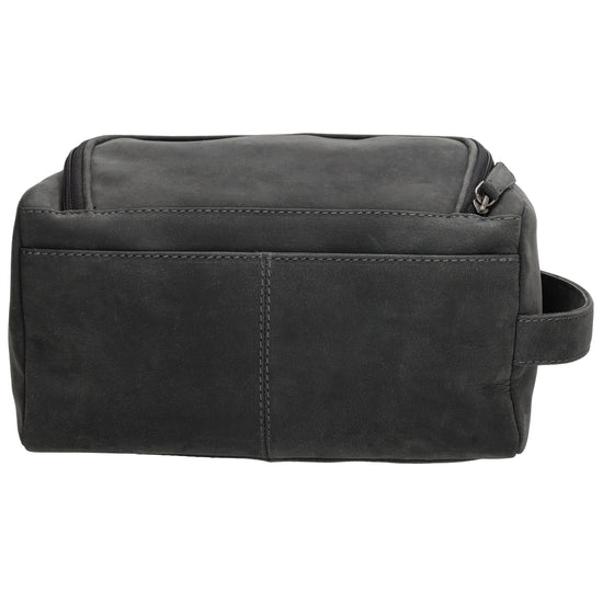 Kulturtasche 26x14,5cm in Schwarz aus Leder zum Hängen - leder-accessoires.com