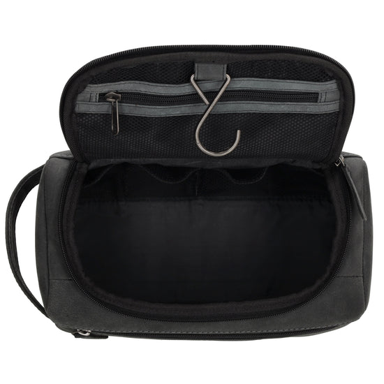 Kulturtasche 26x14,5cm in Schwarz aus Leder zum Hängen - leder-accessoires.com