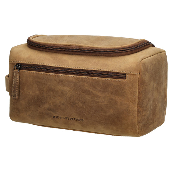 Kulturtasche 26x14,5cm in Cognac aus Leder zum Hängen - leder-accessoires.com
