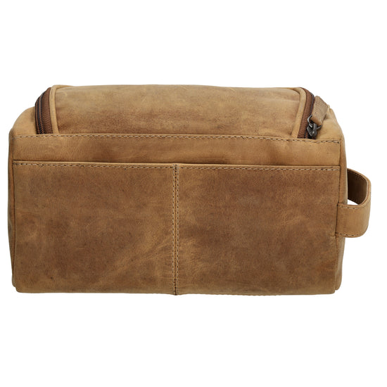 Kulturtasche 26x14,5cm in Cognac aus Leder zum Hängen - leder-accessoires.com