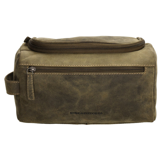 Kulturtasche 26x14,5cm in Olivgrün aus Leder zum Hängen - leder-accessoires.com