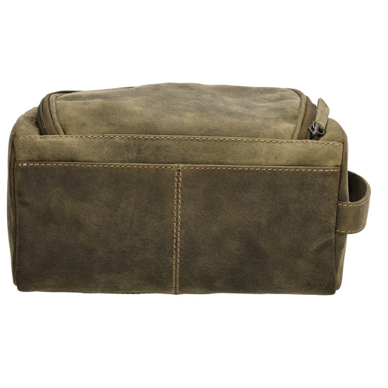 Kulturtasche 26x14,5cm in Olivgrün aus Leder zum Hängen - leder-accessoires.com