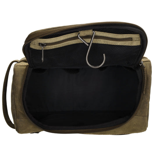 Kulturtasche 26x14,5cm in Olivgrün aus Leder zum Hängen