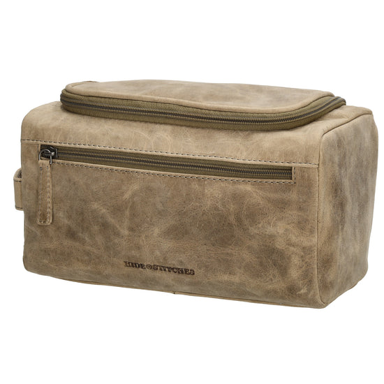 Kulturtasche 26x14,5cm in Sand|Beige aus Leder zum Hängen - leder-accessoires.com
