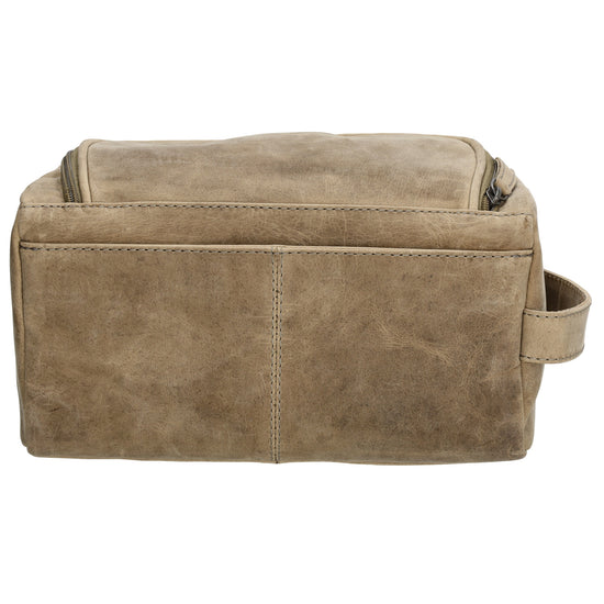 Kulturtasche 26x14,5cm in Sand|Beige aus Leder zum Hängen - leder-accessoires.com