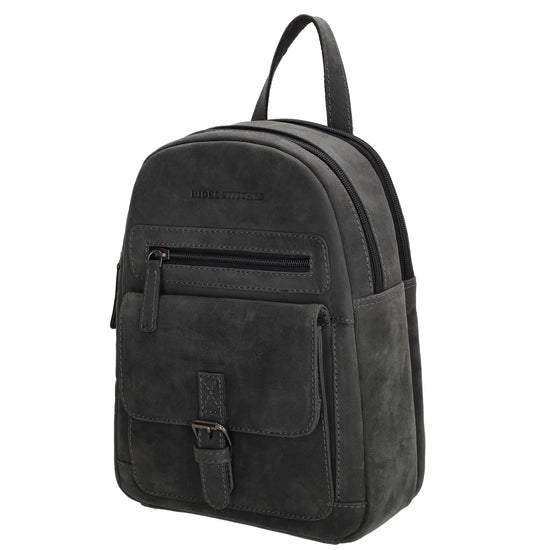 Lederrucksack 20,5 x 28,5cm in Schwarz mit Reißverschluss und Vortasche - leder-accessoires.com