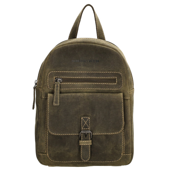 Lederrucksack 20,5 x 28,5cm in Oliv mit Reißverschluss und Vortasche - leder-accessoires.com