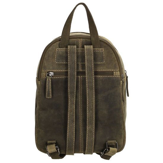 Lederrucksack 20,5 x 28,5cm in Oliv mit Reißverschluss und Vortasche - leder-accessoires.com